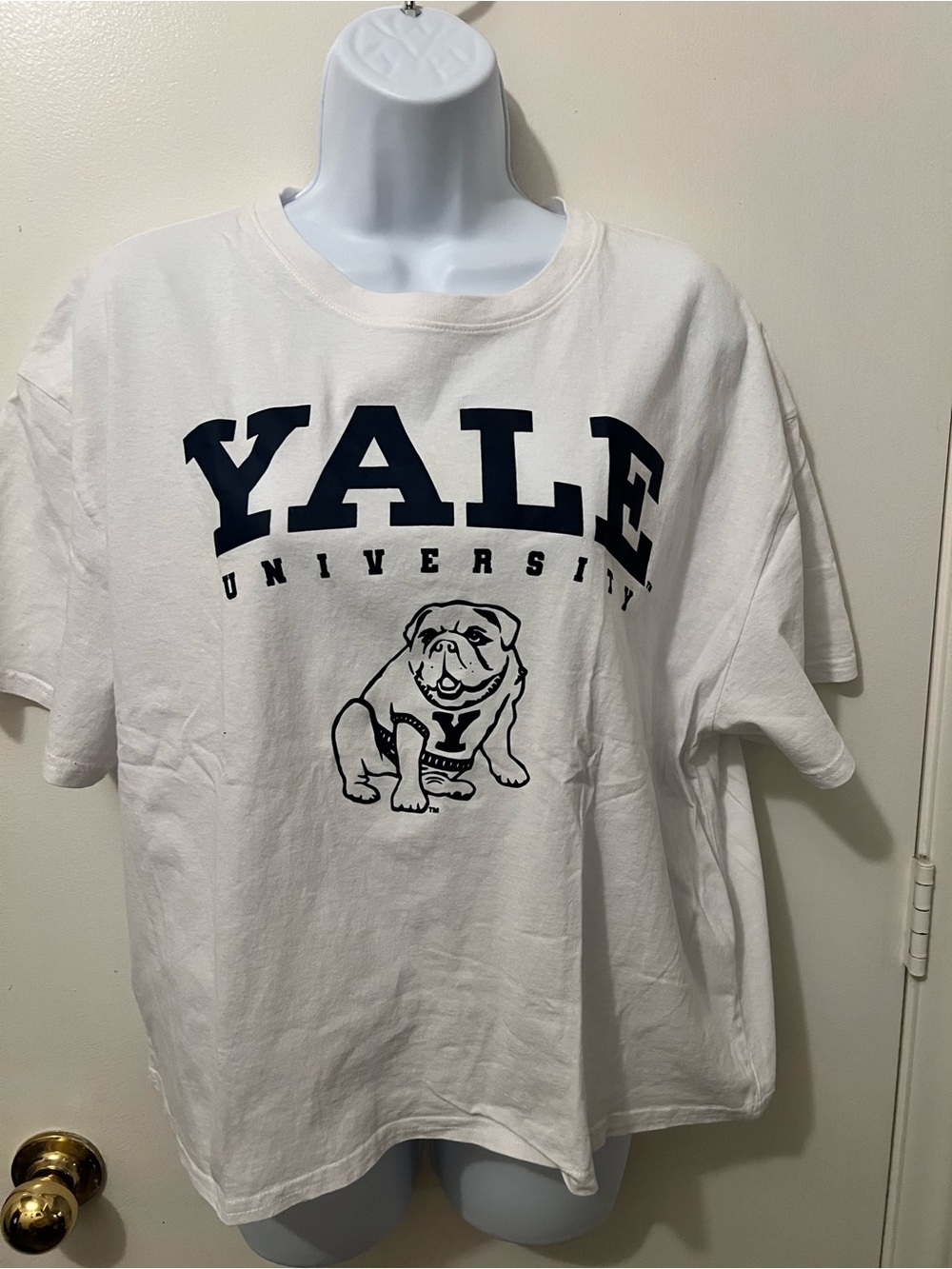 Yale University White Crop Graphic Tee with Bulldog